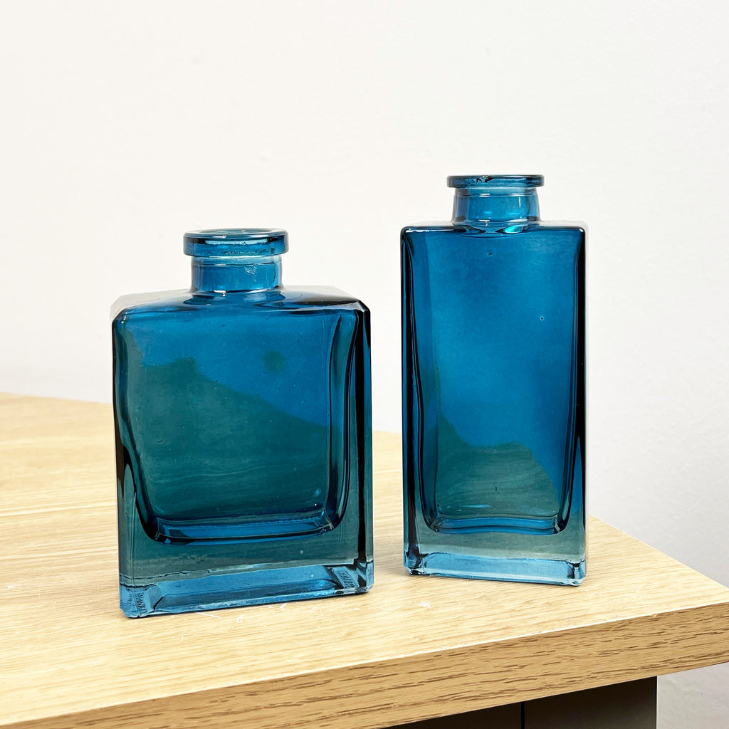 Pair of Small Rectangular Glass Bud Vase – Blue