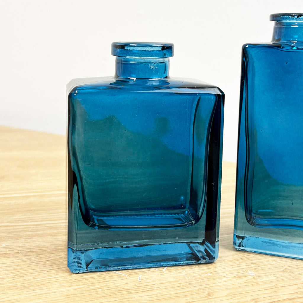 Pair of Small Rectangular Glass Bud Vase – Blue