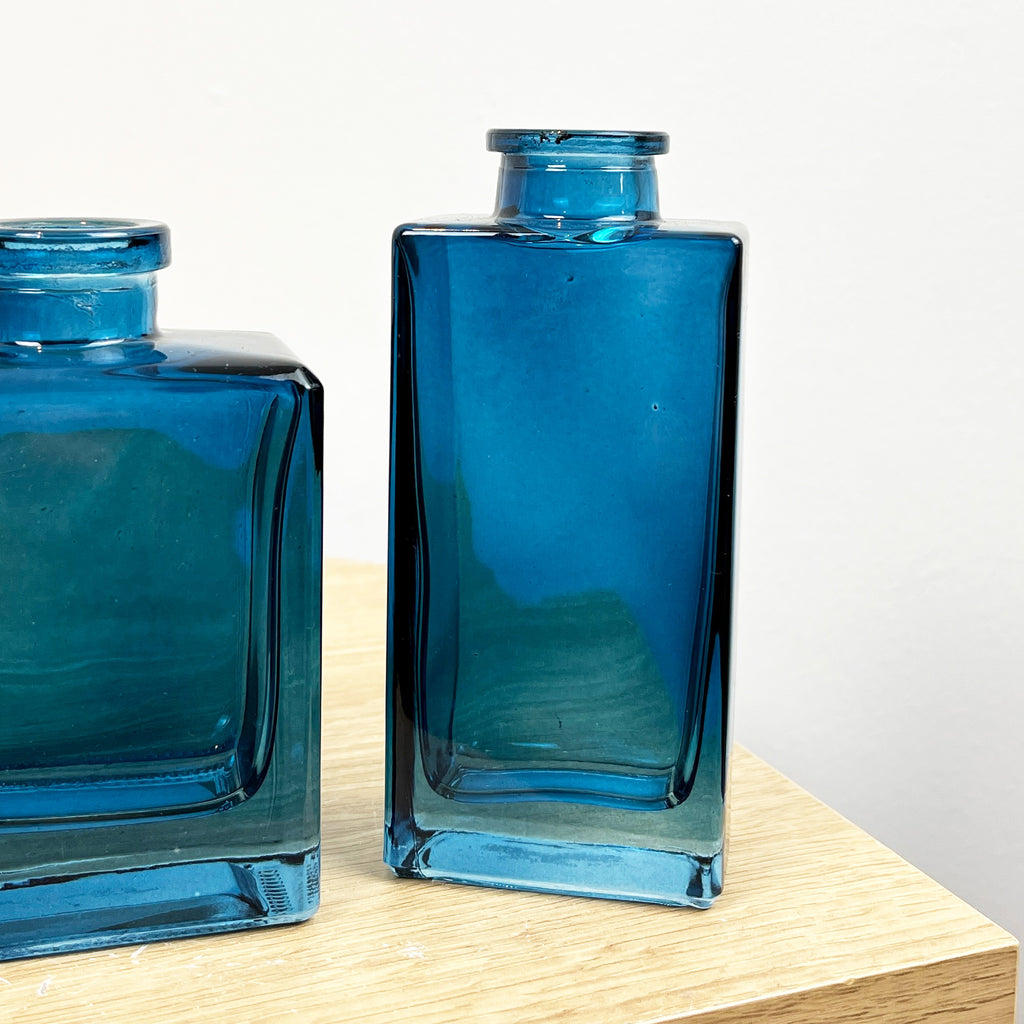 Pair of Small Rectangular Glass Bud Vase – Blue