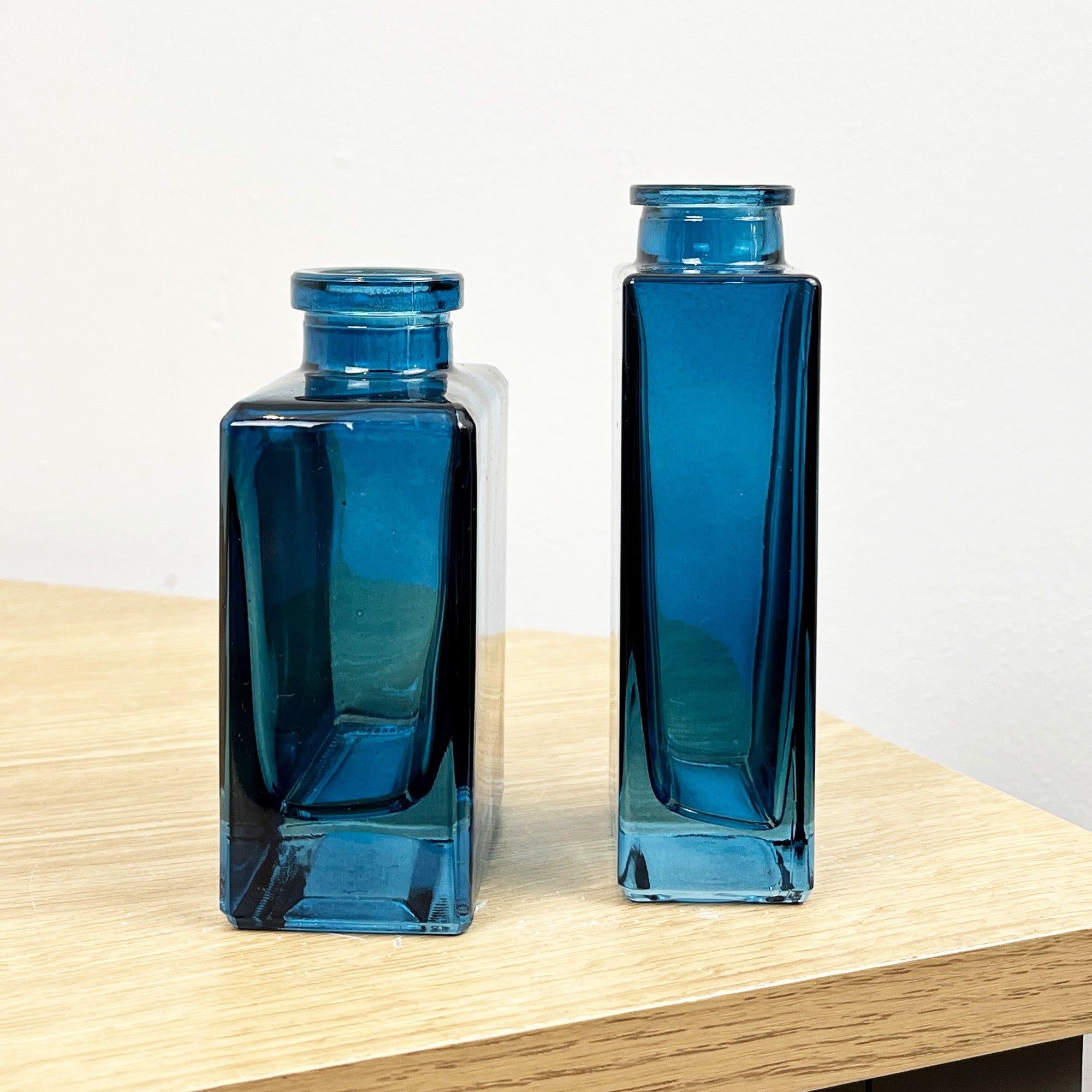 Pair of Small Rectangular Glass Bud Vase – Blue