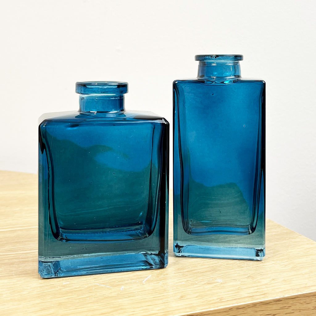 Pair of Small Rectangular Glass Bud Vase – Blue