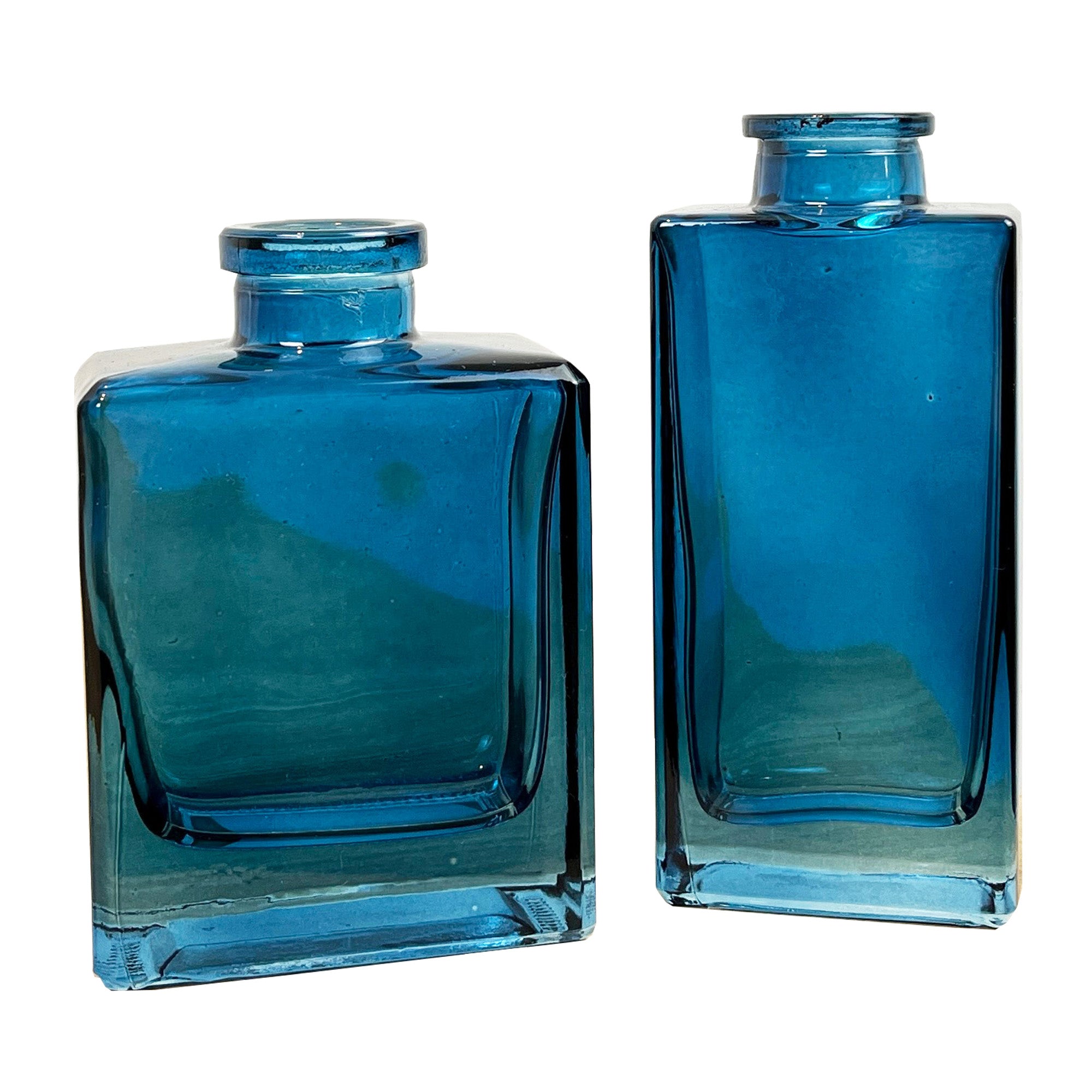 Pair of Small Rectangular Glass Bud Vase – Blue