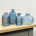 4 Piece Blue Glass Bud Vase Set - Fleur-De-Lis Mix