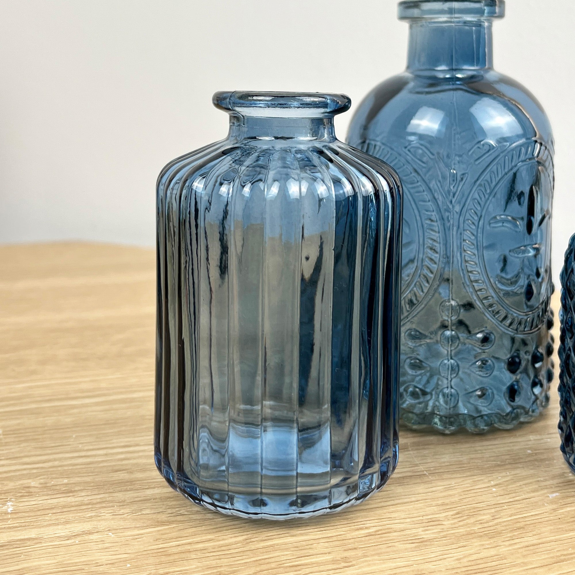 4 Piece Blue Glass Bud Vase Set - Fleur-De-Lis Mix