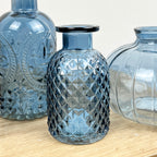 4 Piece Blue Glass Bud Vase Set - Fleur-De-Lis Mix
