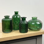 4 Piece Green Glass Bud Vase Set - Fleur-De-Lis Mix