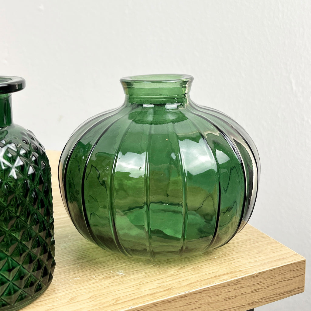 4 Piece Green Glass Bud Vase Set - Fleur-De-Lis Mix