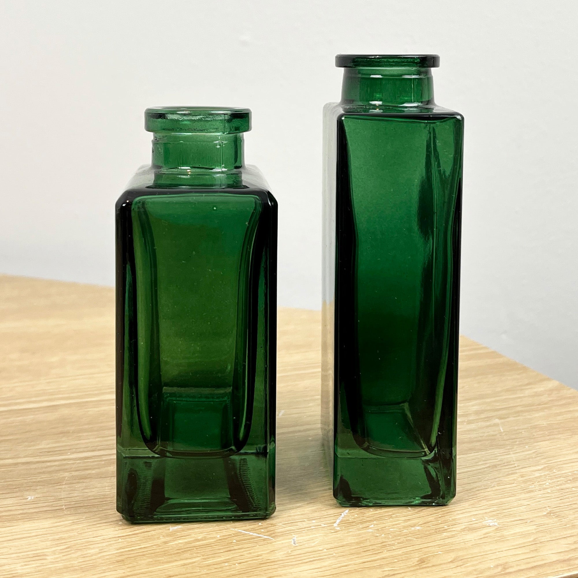 Pair of Small Rectangular Glass Bud Vase – Green