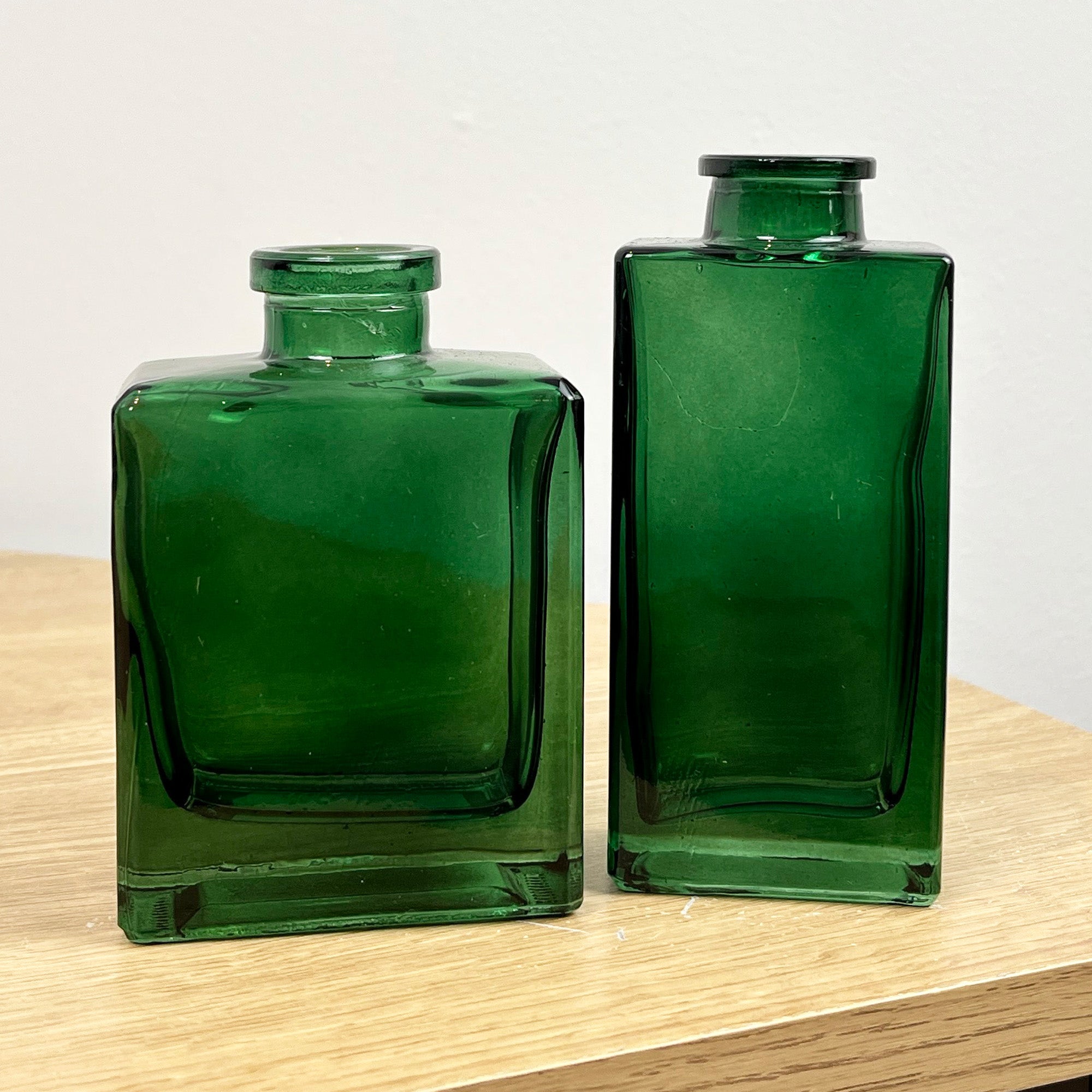 Pair of Small Rectangular Glass Bud Vase – Green