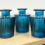 Set of 6 x 10cm Ribbed Glass Bud Vases - Blue