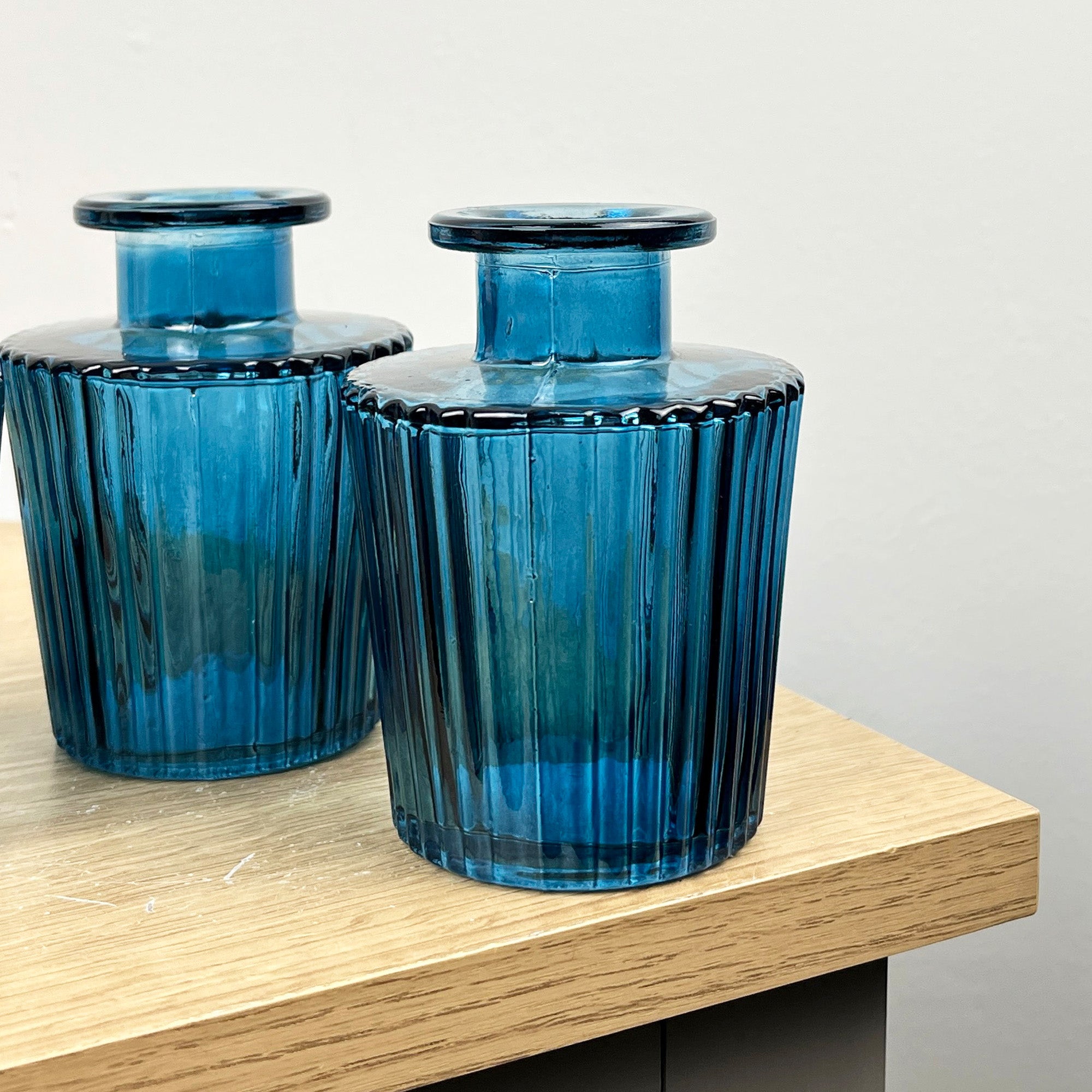 Set of 6 x 10cm Ribbed Glass Bud Vases - Blue