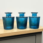 Set of 3 x 10cm Ribbed Glass Bud Vases - Blue