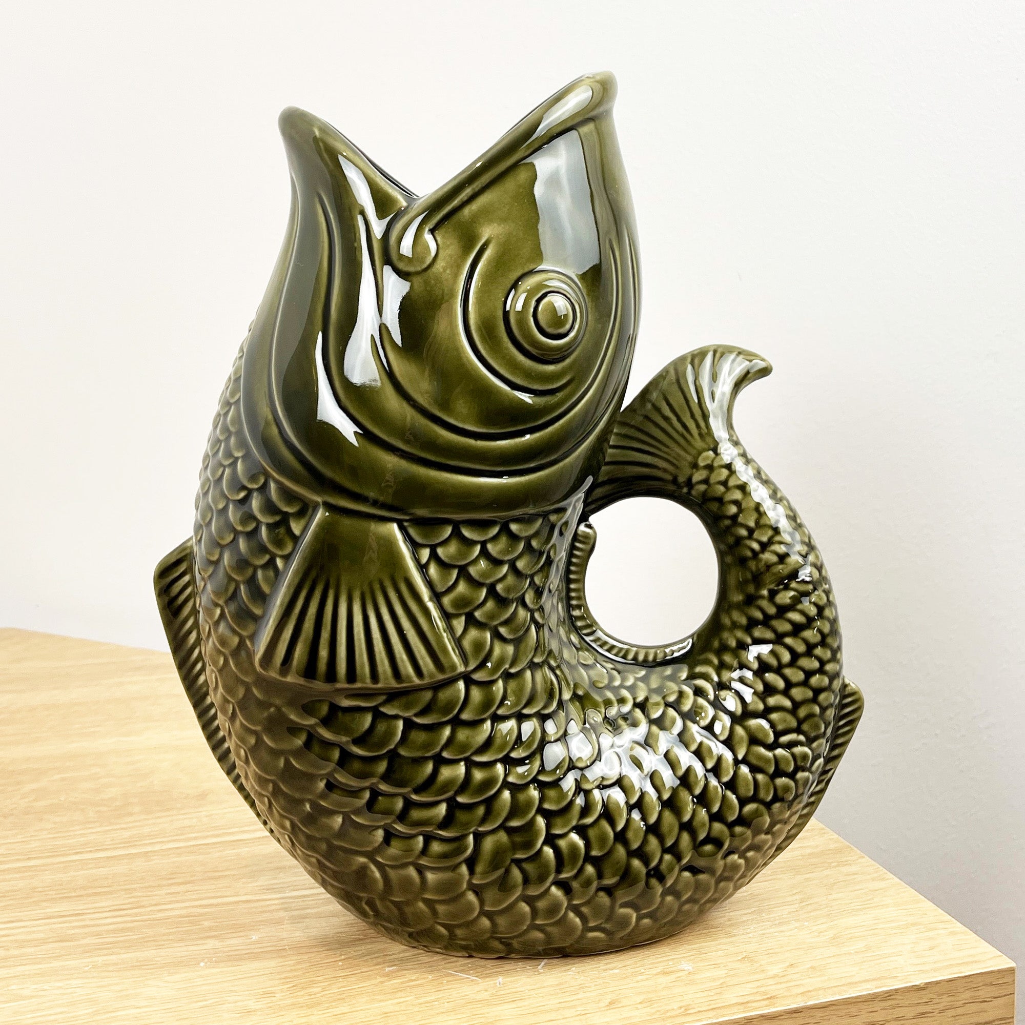 25cm Nautical Fish Jug Ornament - Dark Green