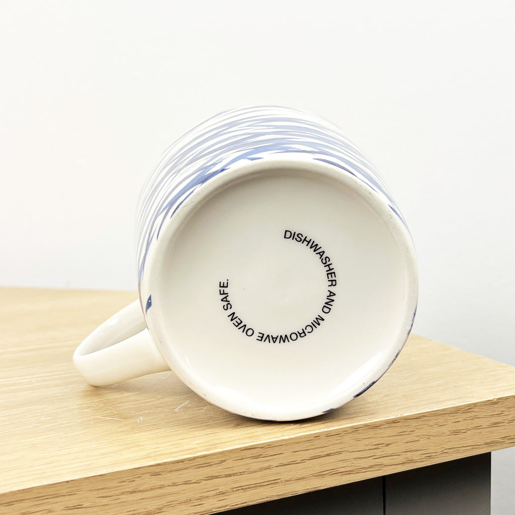 2 x 350ml Nautical Wave Ceramic Mugs - White / Blue
