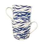 2 x 350ml Nautical Wave Ceramic Mugs - White / Blue