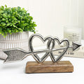 26cm Metal Double Arrowed Hearts Ornament on Wood
