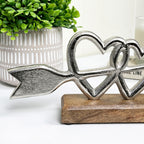 26cm Metal Double Arrowed Hearts Ornament on Wood