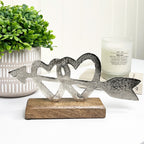 26cm Metal Double Arrowed Hearts Ornament on Wood