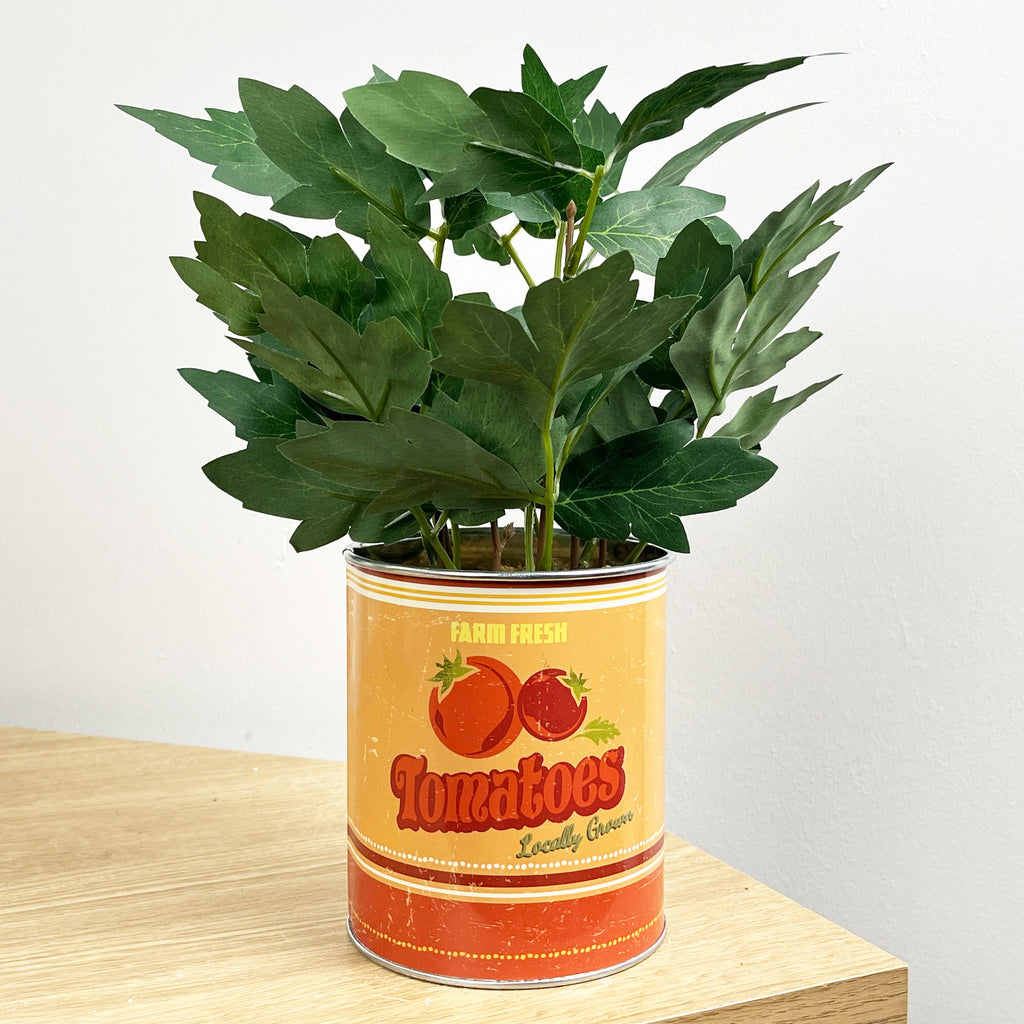 28cm Artificial Tomato Plant in Vintage Tin Can Plant Pot