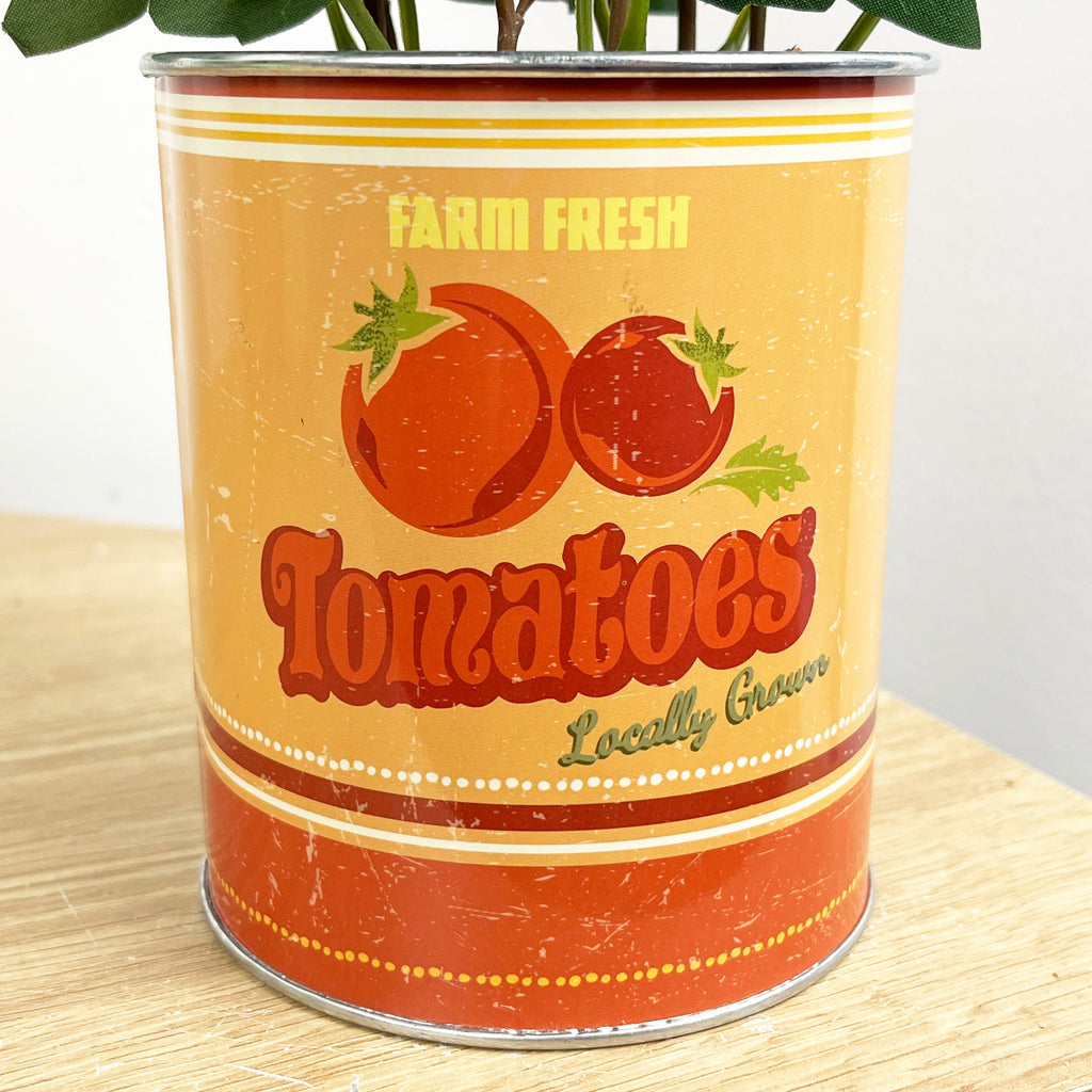 28cm Artificial Tomato Plant in Vintage Tin Can Plant Pot