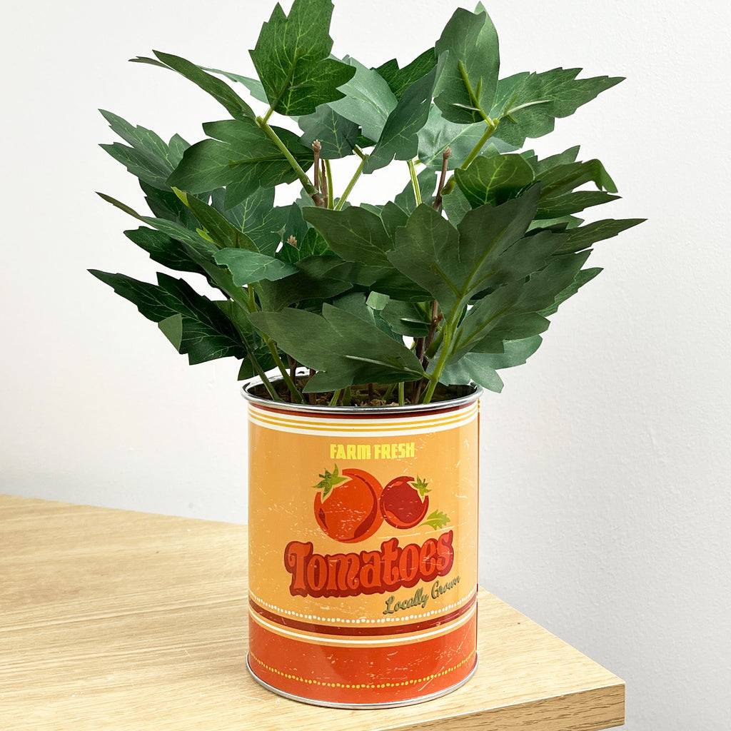 28cm Artificial Tomato Plant in Vintage Tin Can Plant Pot