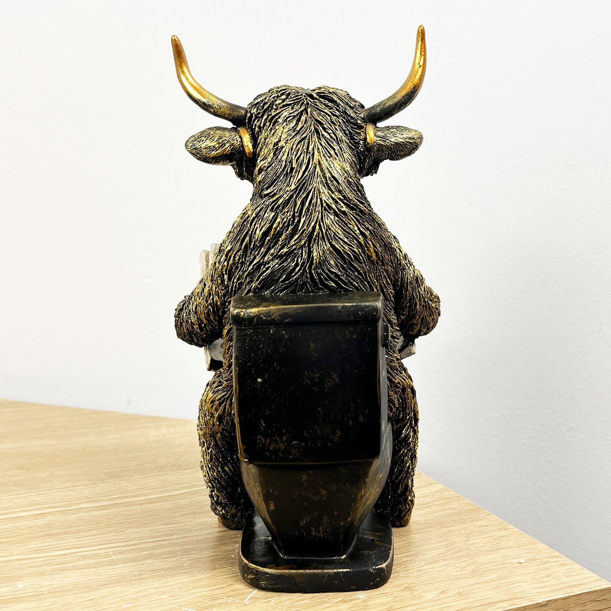 20.5cm Tall Highland Cow on the Toilet Ornament - Resin