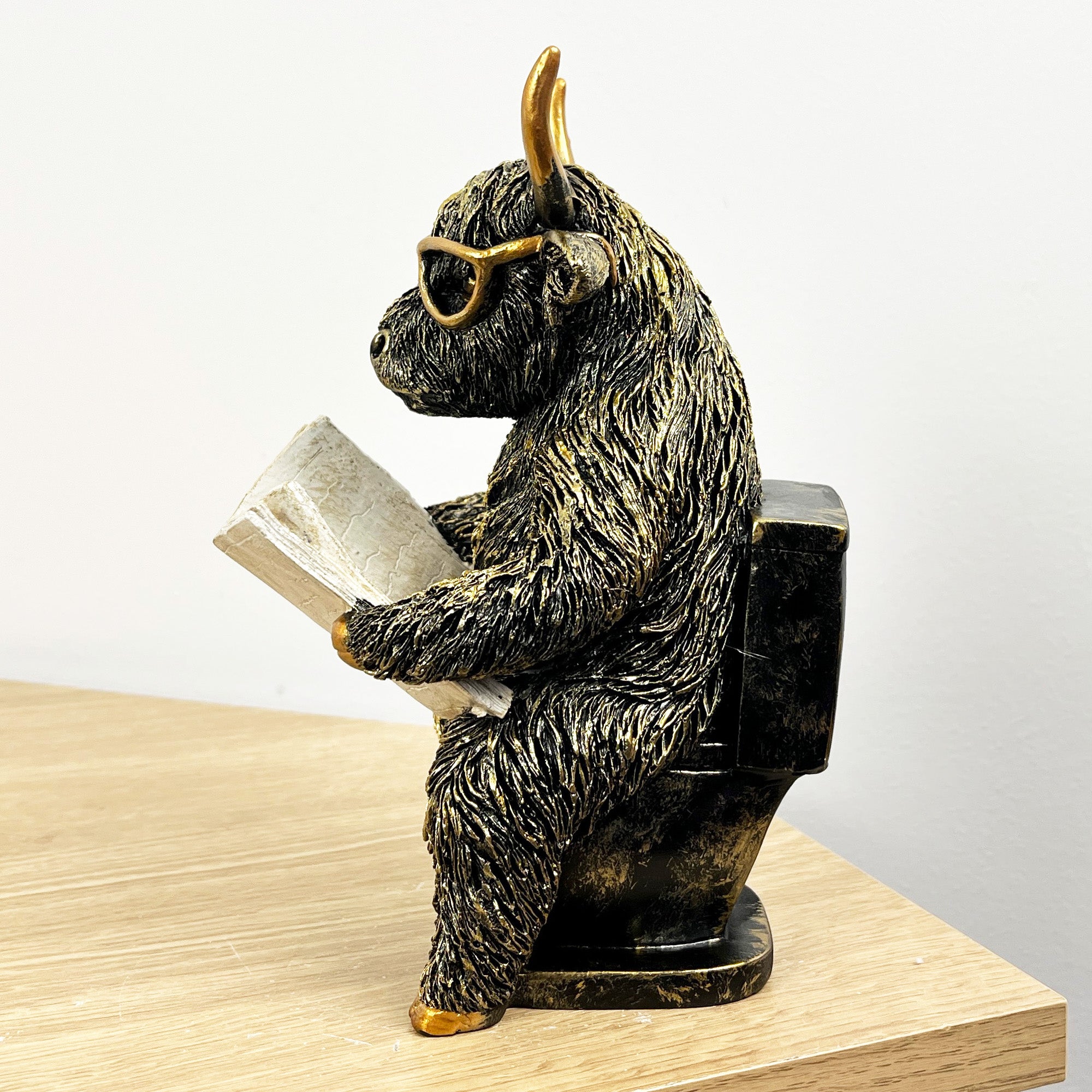 20.5cm Tall Highland Cow on the Toilet Ornament - Resin