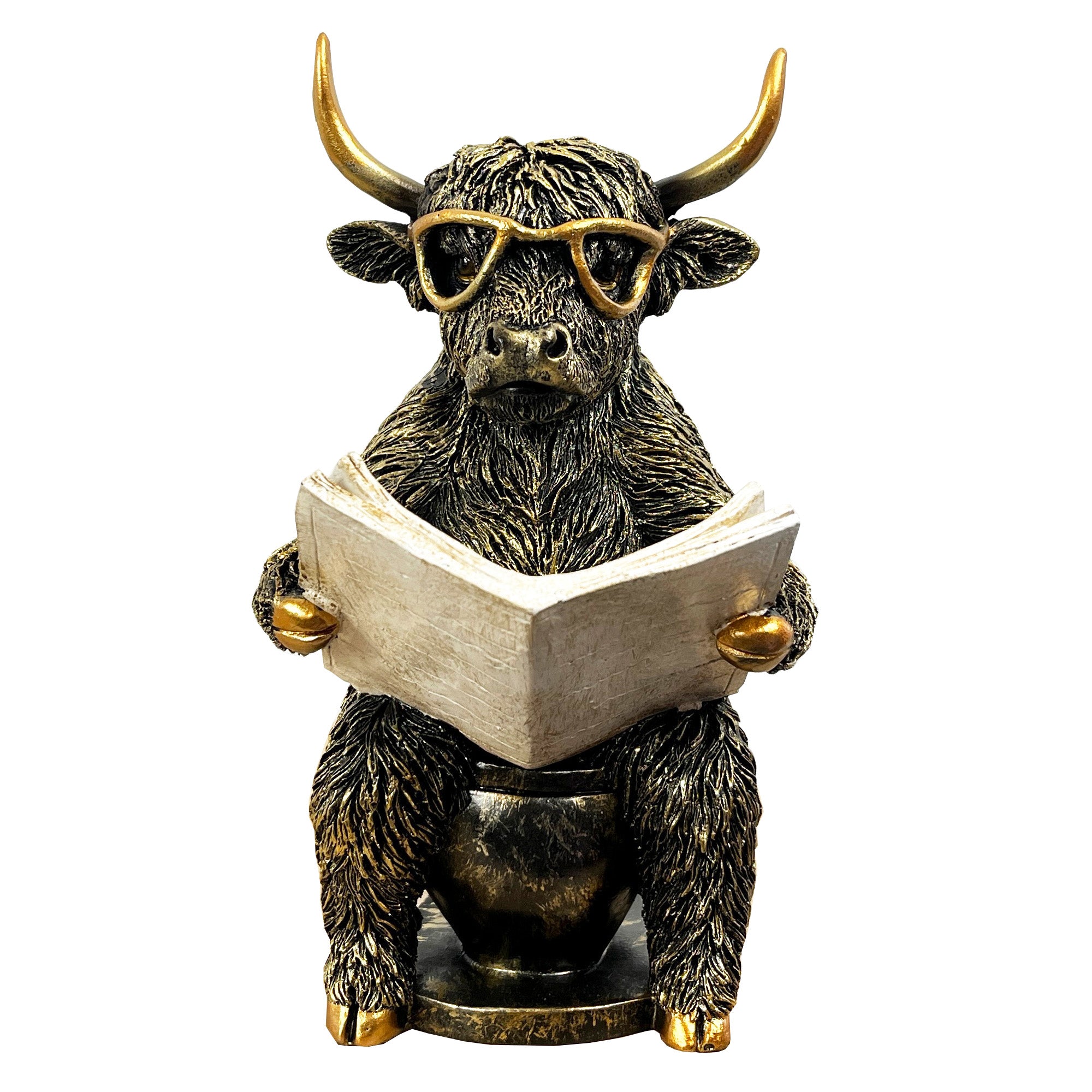 20.5cm Tall Highland Cow on the Toilet Ornament - Resin