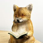 17cm Reading Fox Ornament - Resin