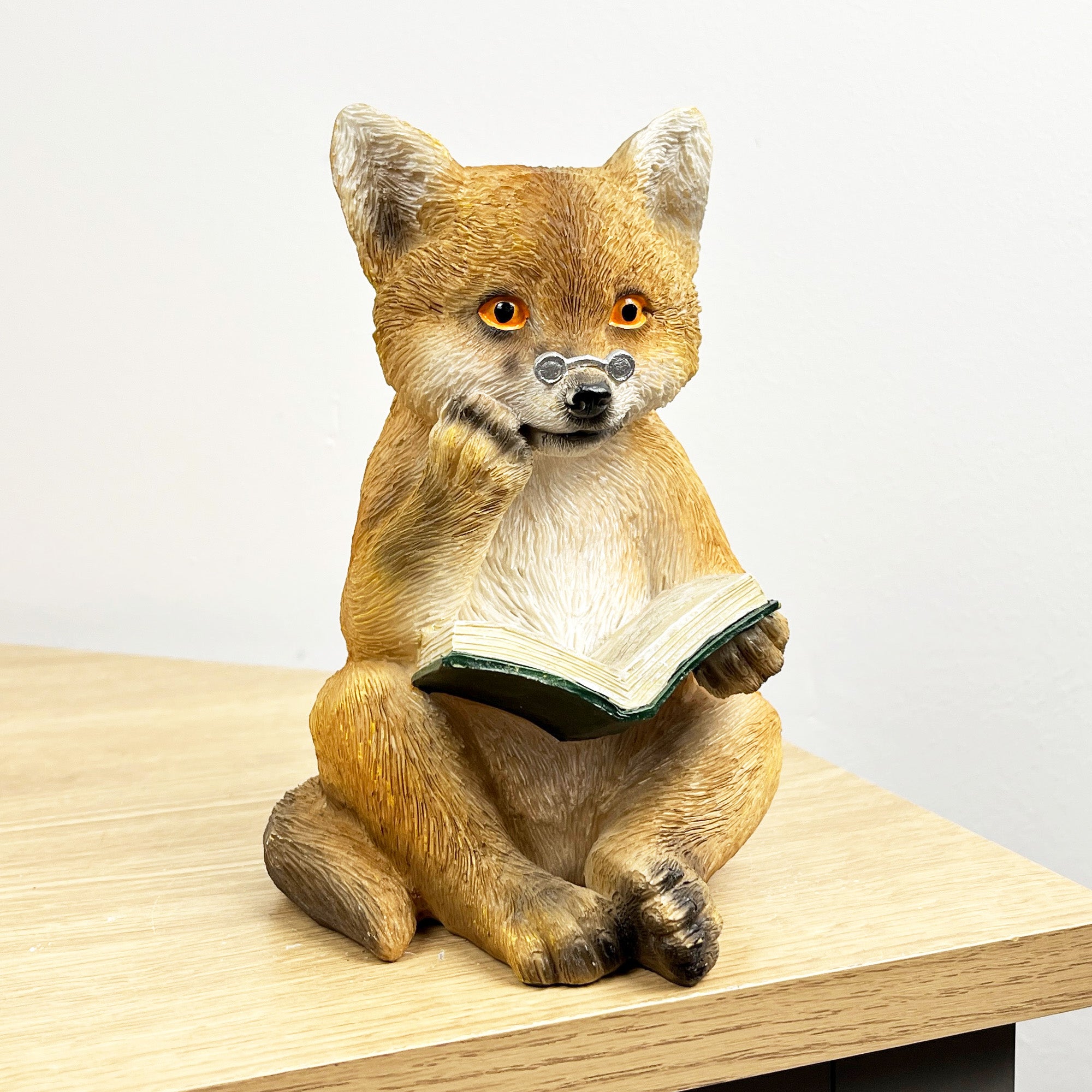 17cm Reading Fox Ornament - Resin