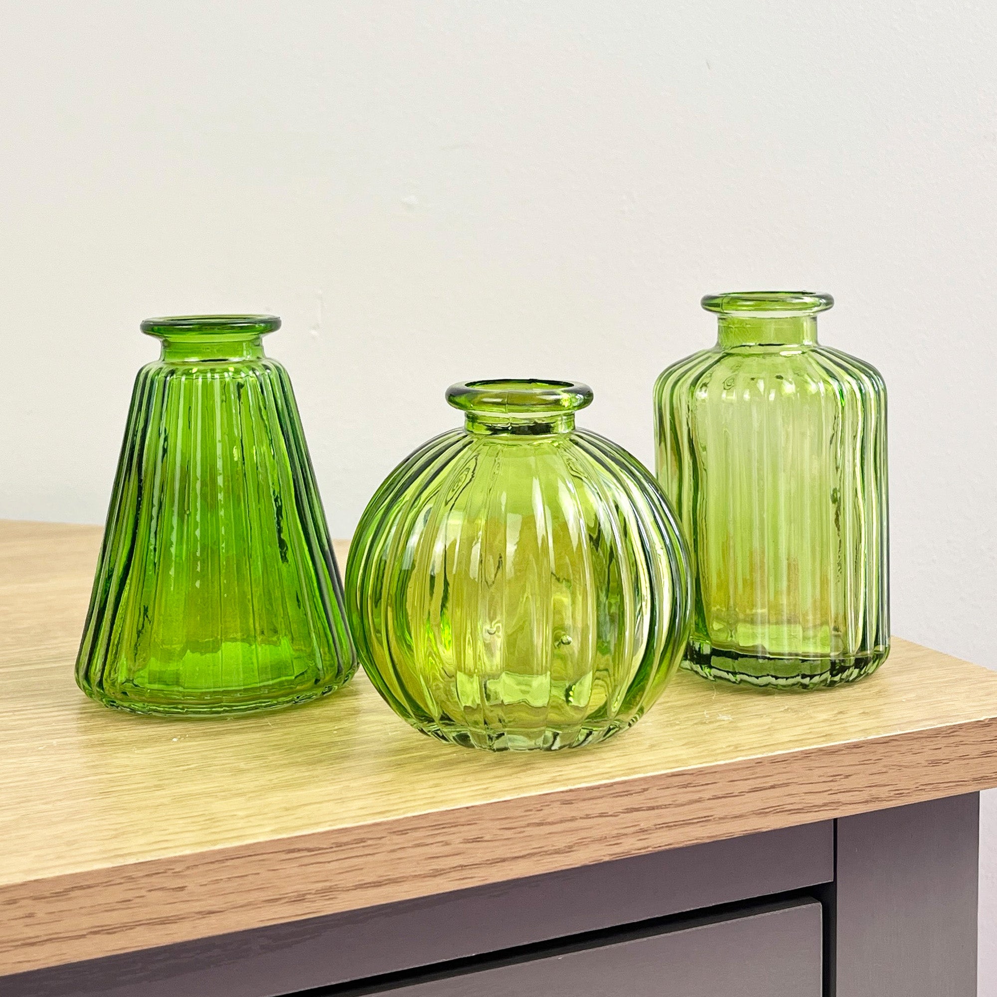 3 Piece Glass Bud Vase Set - Emerald Green Mix #1