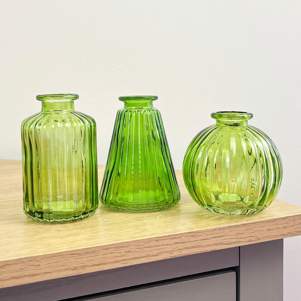 3 Piece Glass Bud Vase Set - Emerald Green Mix #1