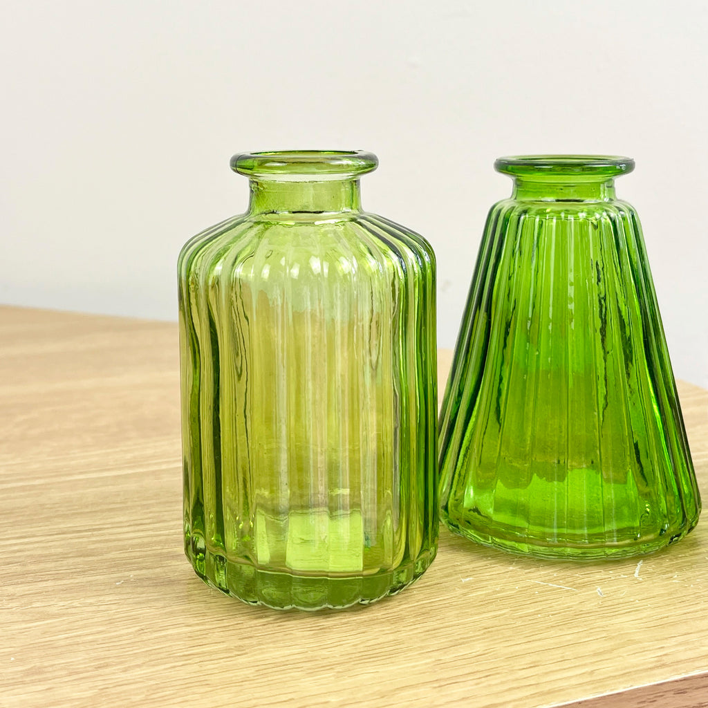 3 Piece Glass Bud Vase Set - Emerald Green Mix #1