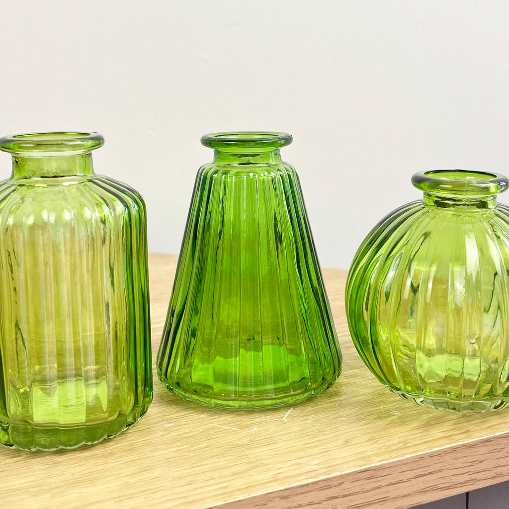 3 Piece Glass Bud Vase Set - Emerald Green Mix #1