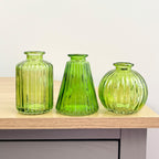 3 Piece Glass Bud Vase Set - Emerald Green Mix #1