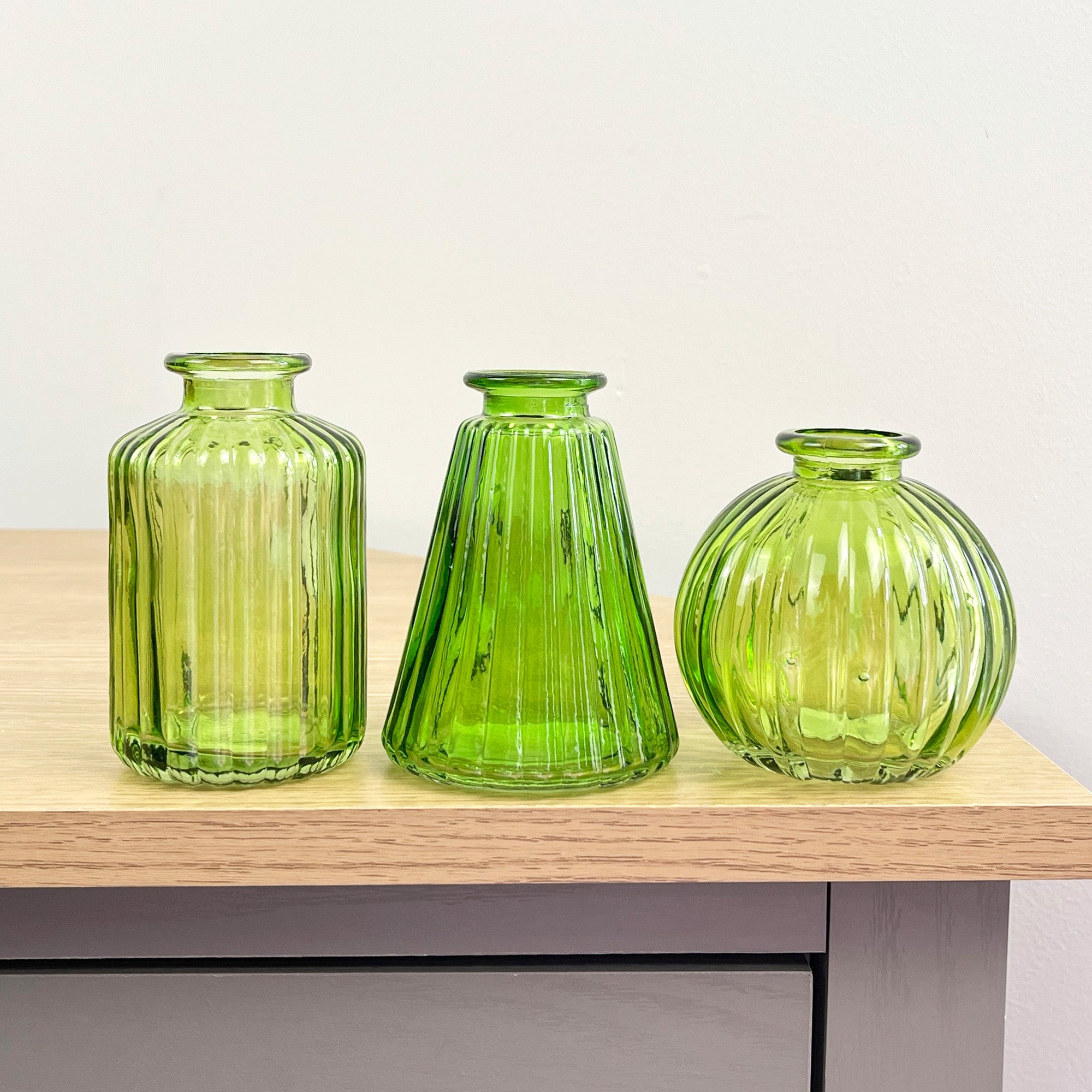 3 Piece Glass Bud Vase Set - Emerald Green Mix #1