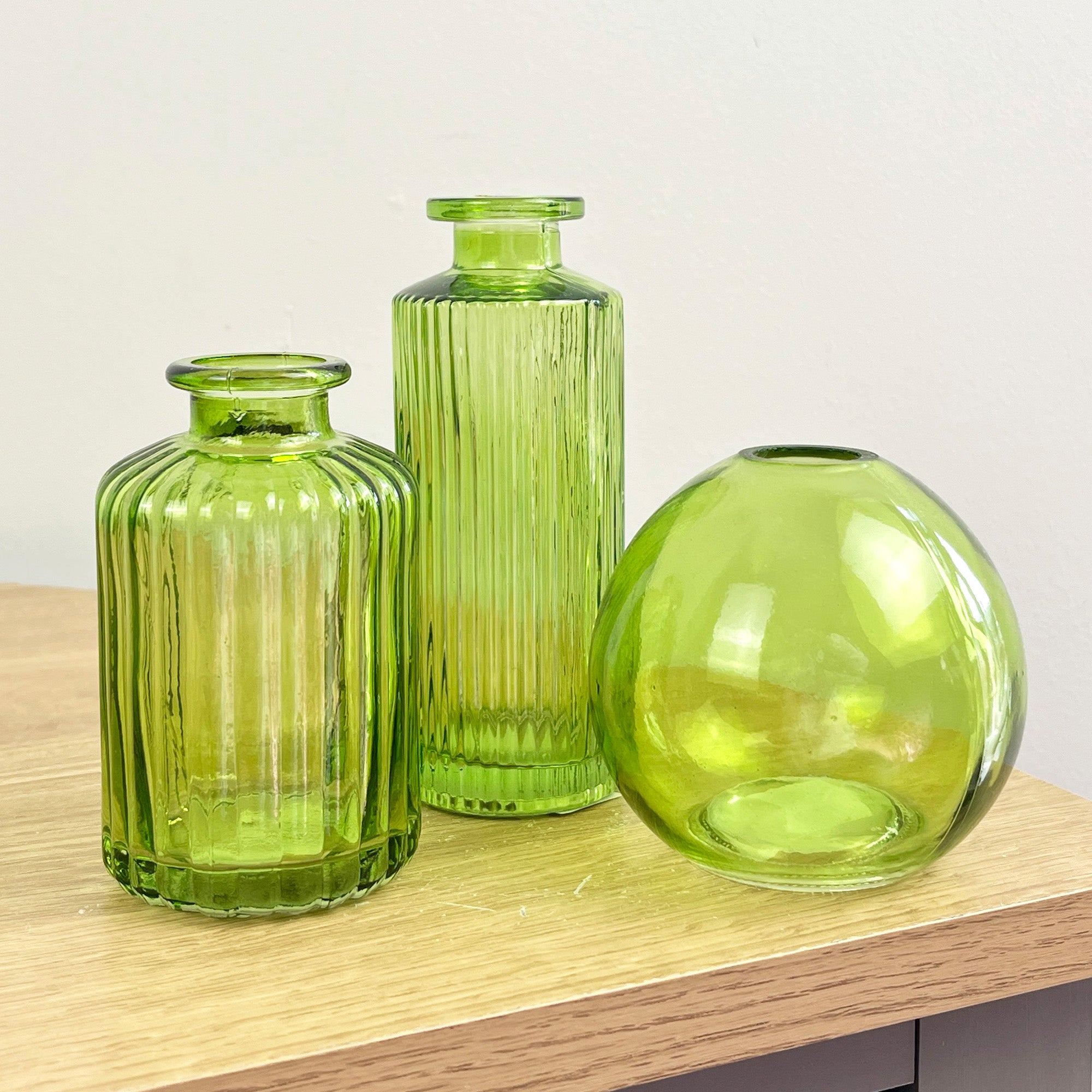 3 Piece Glass Bud Vase Set - Emerald Green Mix #2