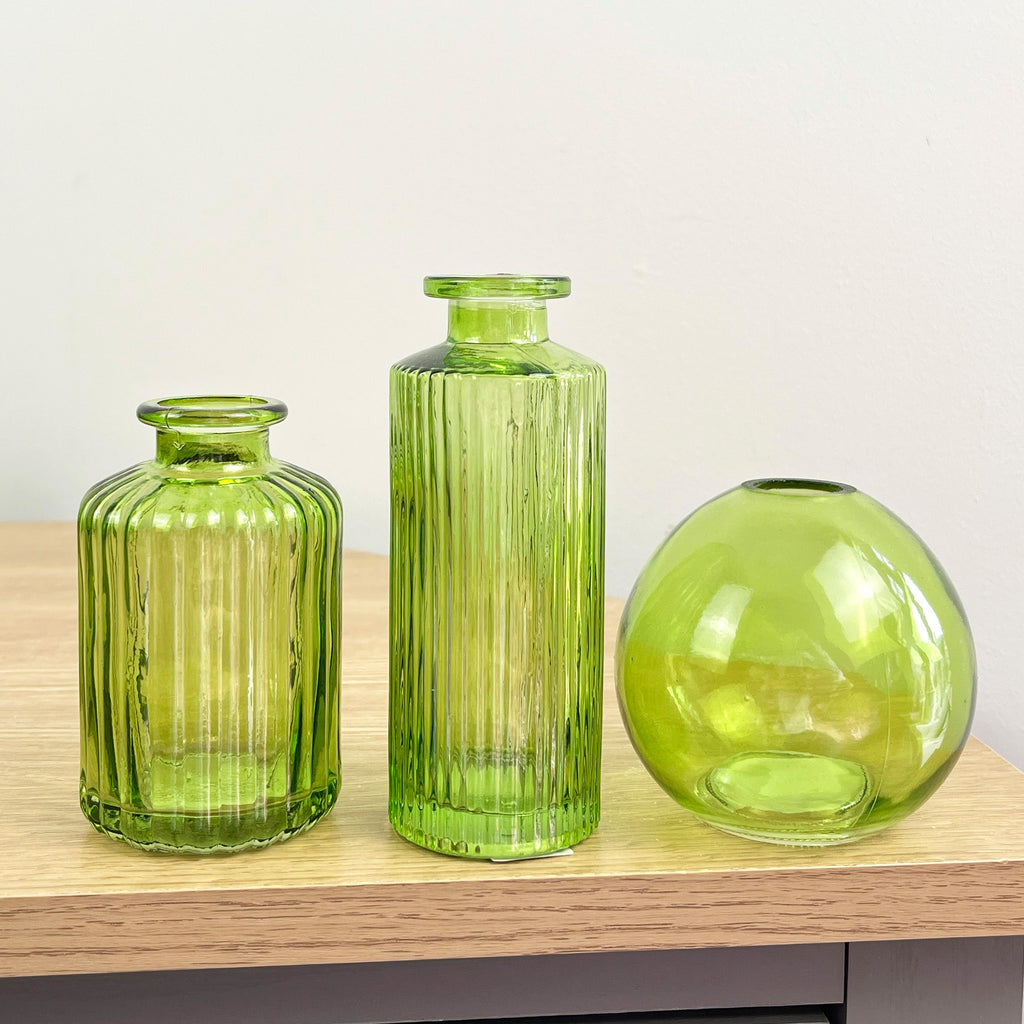 3 Piece Glass Bud Vase Set - Emerald Green Mix #2