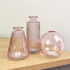3 Piece Glass Bud Vase Set - Pale Pink