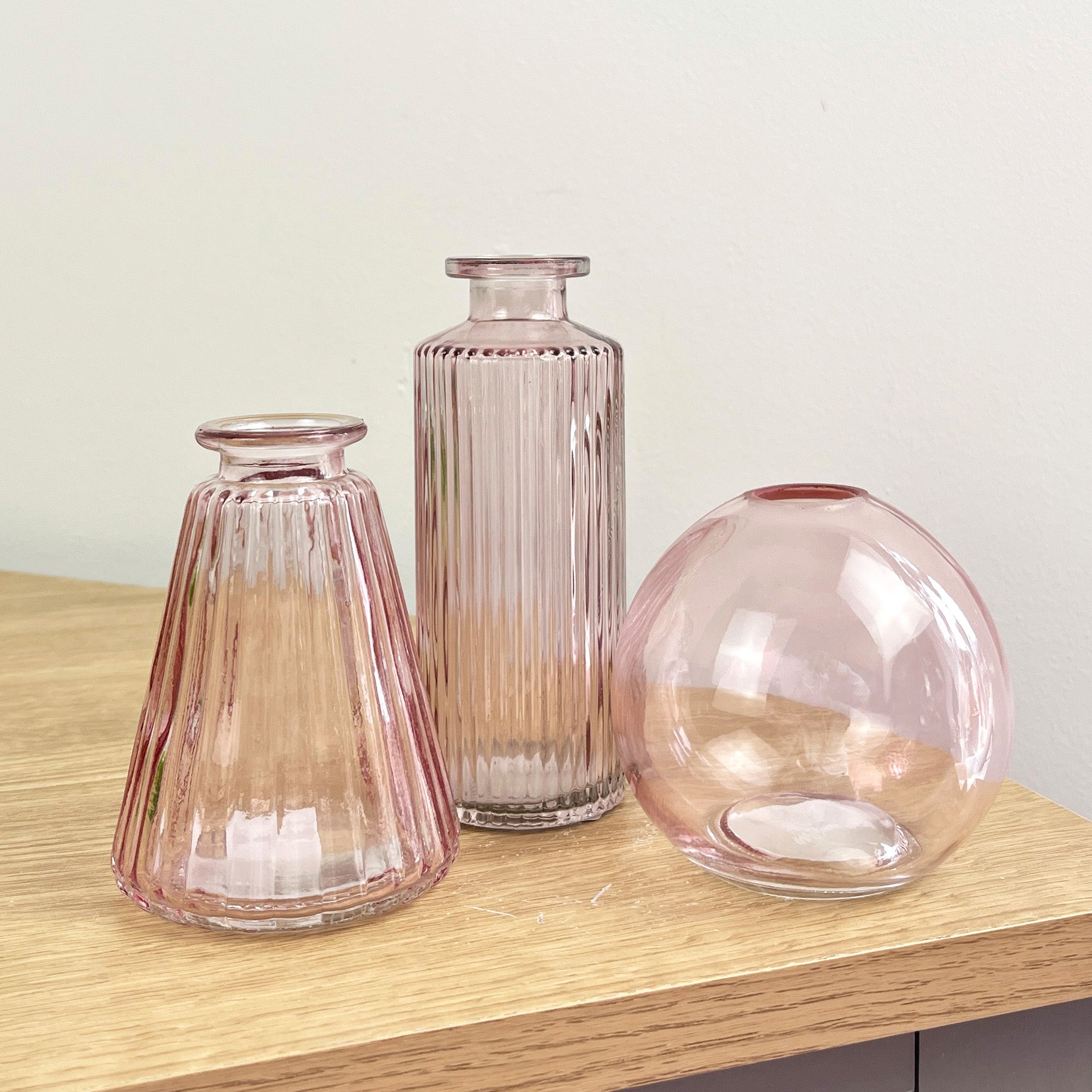 3 Piece Glass Bud Vase Set - Pale Pink
