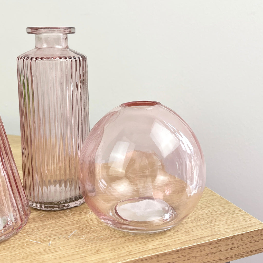 3 Piece Glass Bud Vase Set - Pale Pink