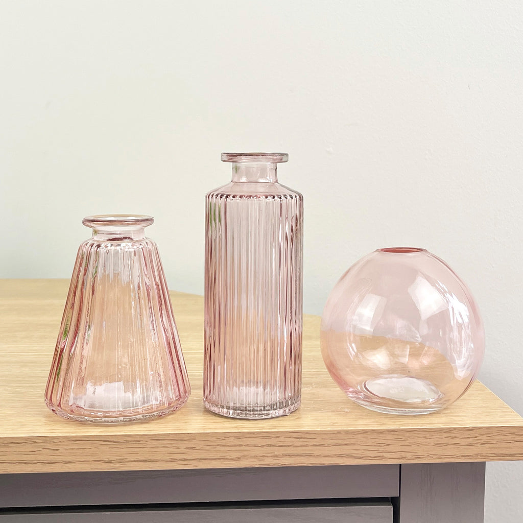 3 Piece Glass Bud Vase Set - Pale Pink