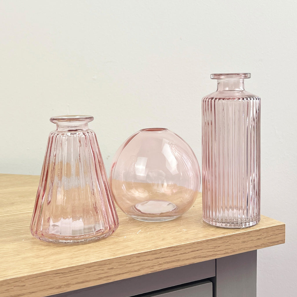 3 Piece Glass Bud Vase Set - Pale Pink