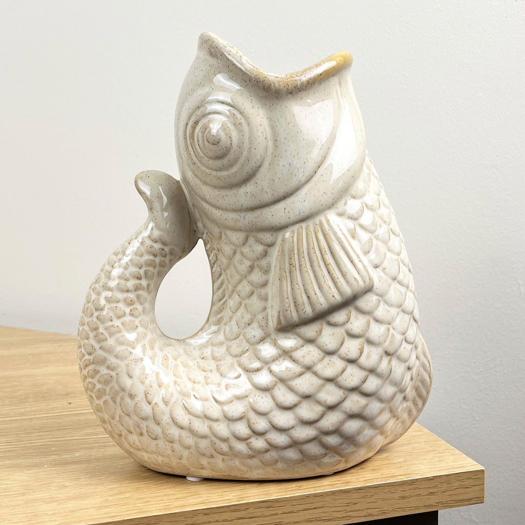 22cm Tall Nautical Fish Jug Ornament - Beige