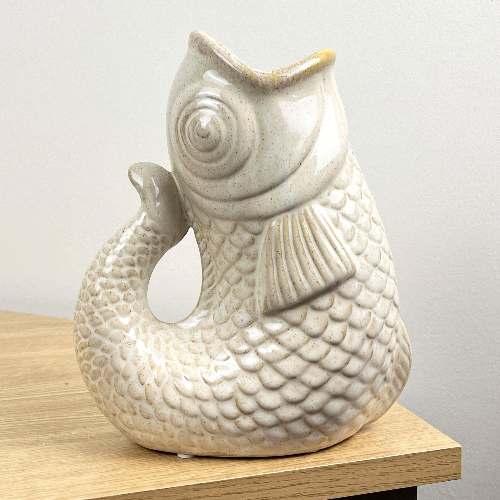 22cm Tall Nautical Fish Jug Ornament - Beige