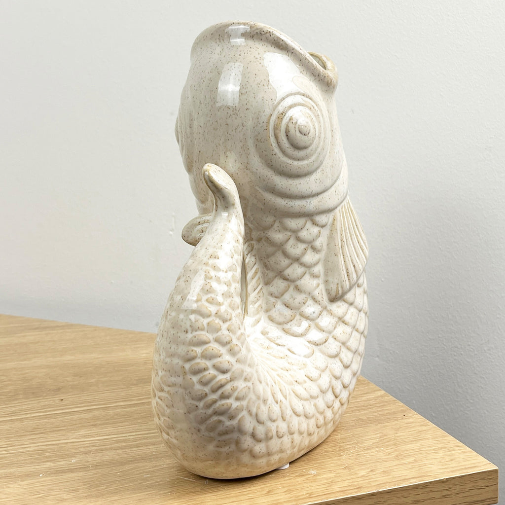 22cm Tall Nautical Fish Jug Ornament - Beige