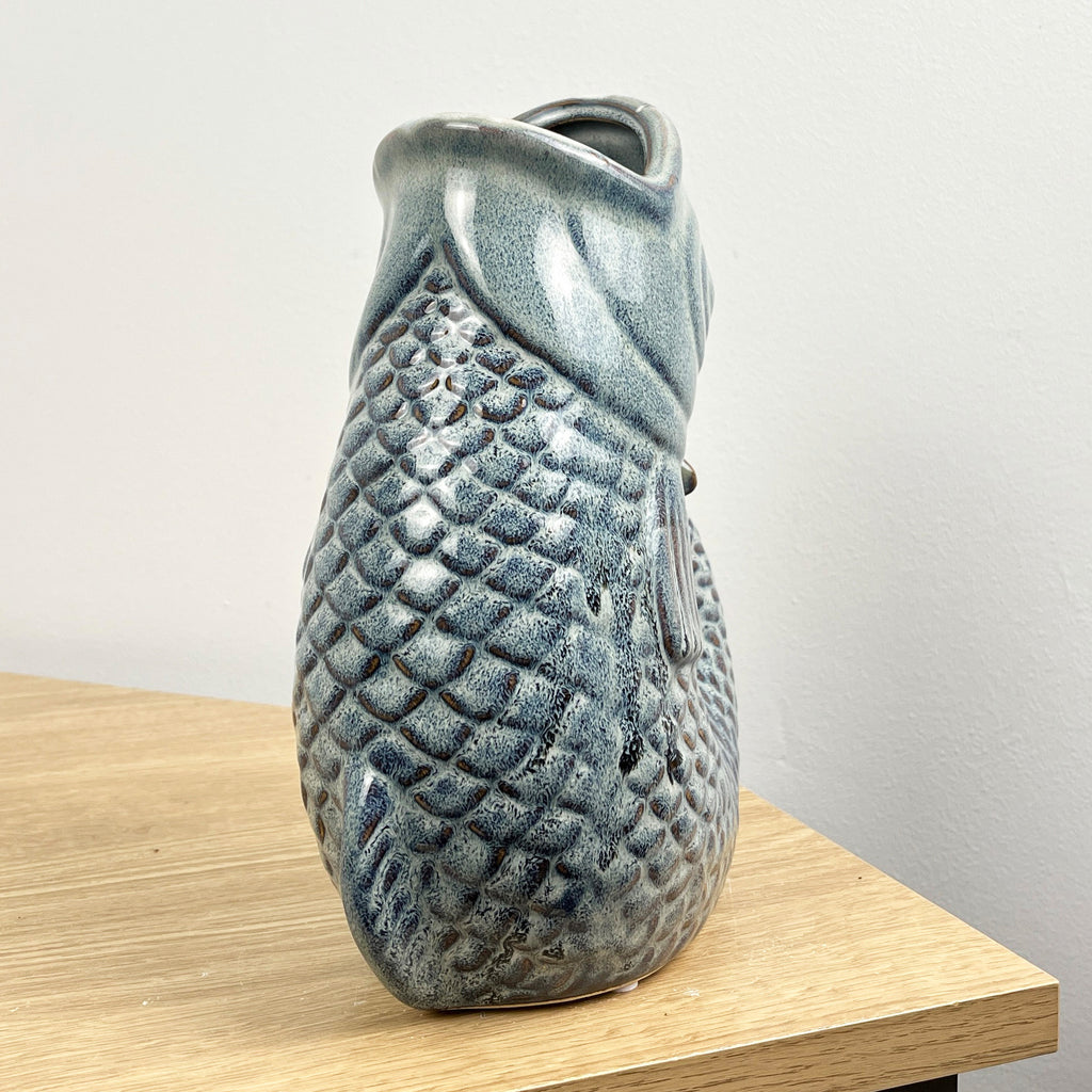 22cm Tall Nautical Fish Jug Ornament - Blue