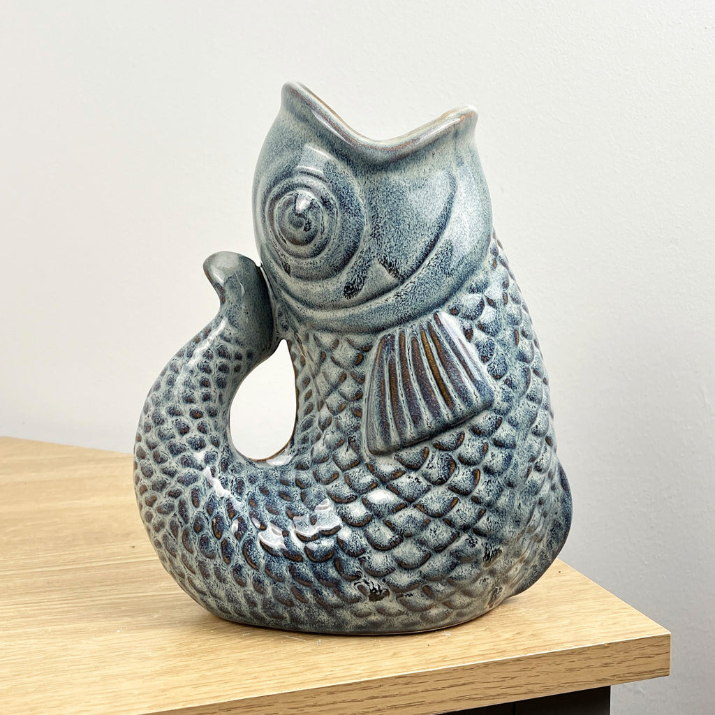 22cm Tall Nautical Fish Jug Ornament - Blue