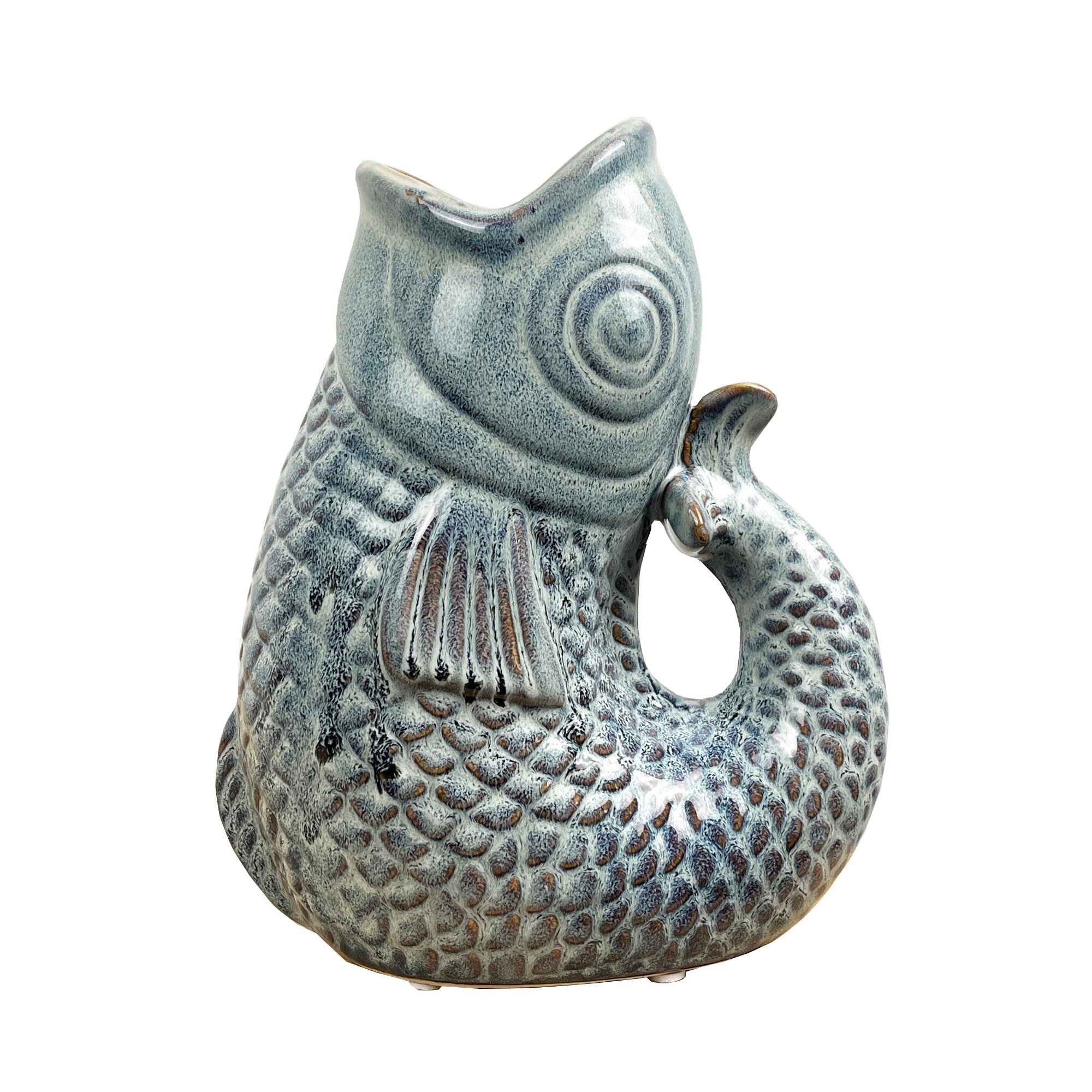 22cm Tall Nautical Fish Jug Ornament - Blue