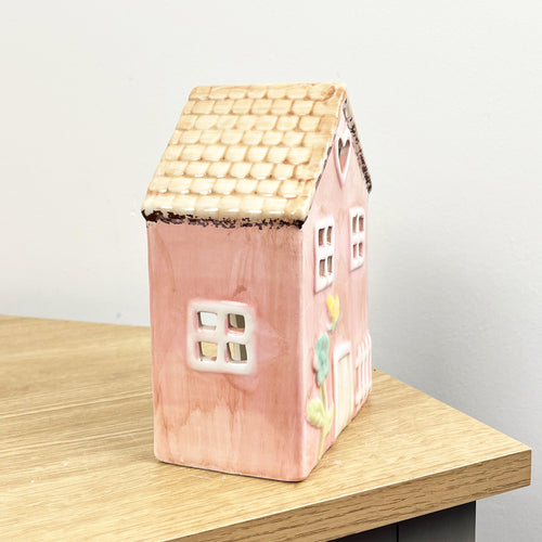17cm Cute Pink Heart Cottage Tea Light Holder – Ceramic